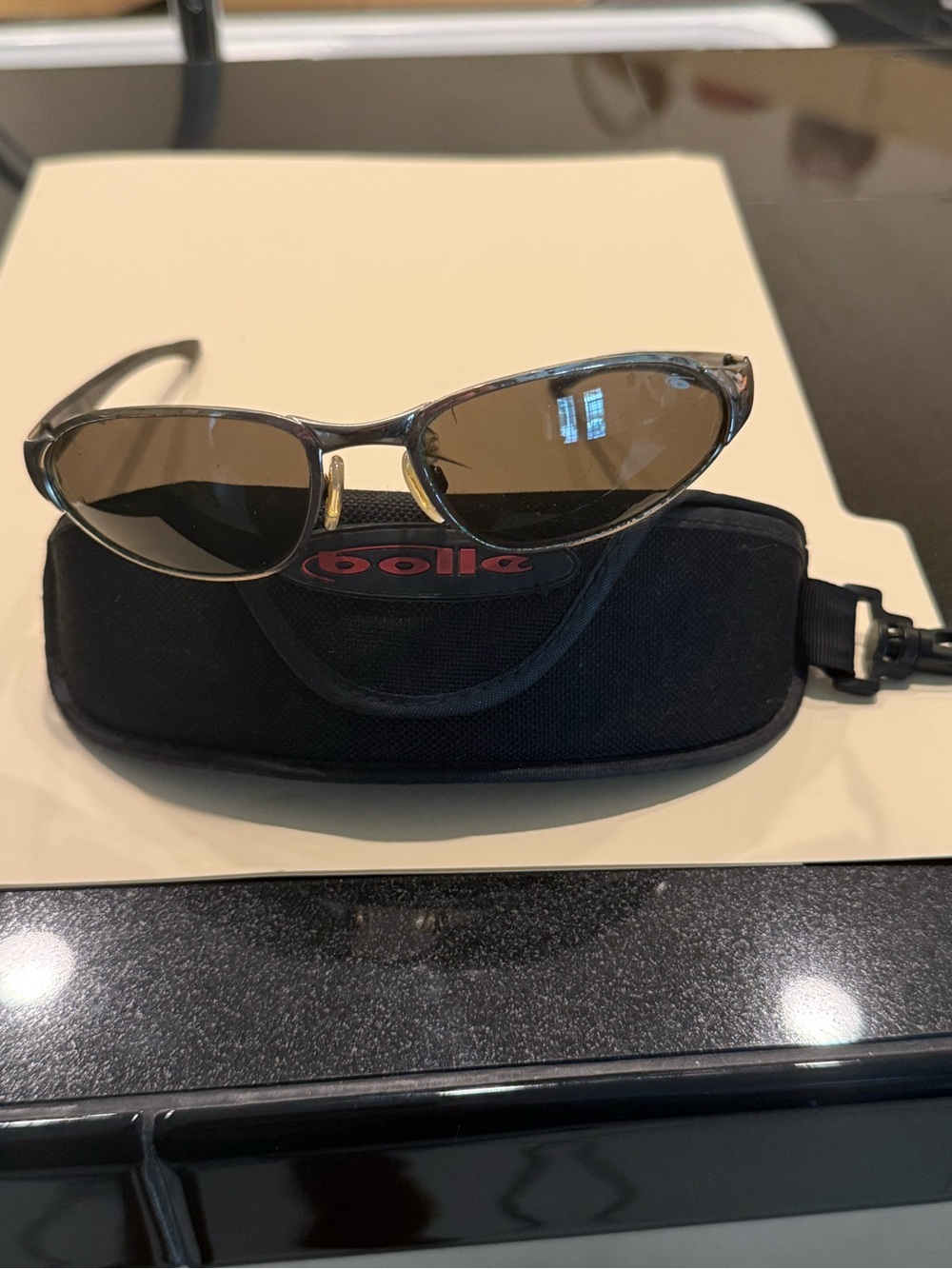 bolle Metallic Gray Frame Brown Lens Sunglasses with Case